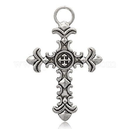 Tibetan Style Latin Cross Alloy Big Gothic Pendants PALLOY-E391-34AS-1
