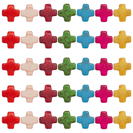 SUNNYCLUE 1 Box 250Pcs Cross Beads Mini Small Colorful Cross Charms Bulk Red Green Synthetic Turquoise Stone Cross Bead Tiny Pocket Crosses Crucifix Loose Spacer Beads for Jewelry Making Beading Kits TURQ-SC0001-14-1