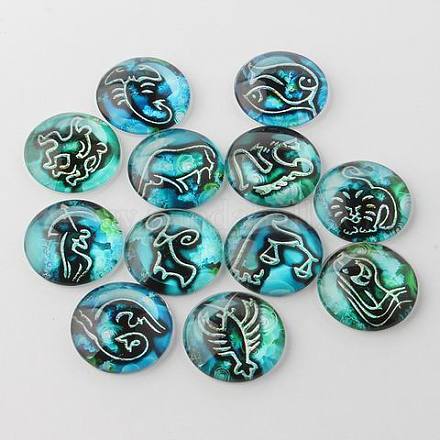 Constellation/Zodiac Sign Printed Glass Cabochons X-GGLA-A002-25mm-EE-1