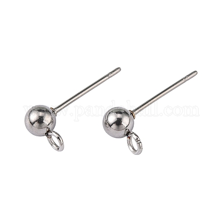 304 Stainless Steel Ball Post Stud Earring Findings STAS-R043-1
