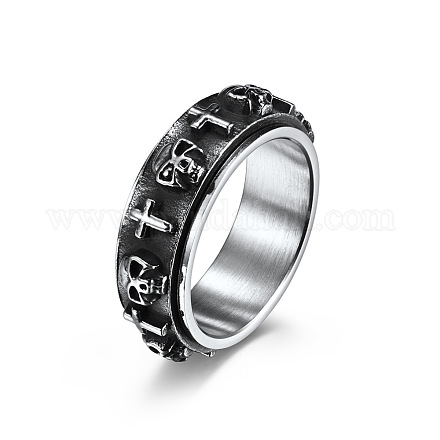 Titanium Steel Skull & Cross Rotatable Finger Ring SKUL-PW0002-015F-P-1