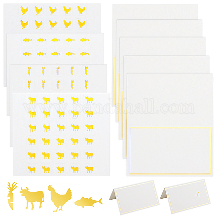 OLYCRAFT 240pcs 4 Style Gold Meal Sticker 0.4 Inch with 60pcs Table Place Cards Food Choice Sticker Set Cow/Chicken/Fish/Carrot Wedding Meal Stickers with Blank Table Cards for Wedding Party Supplies DIY-OC0010-74B-1