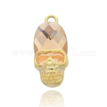 Halloween Skull Golden Plated Alloy Glass Pendants PALLOY-J609-01G-1