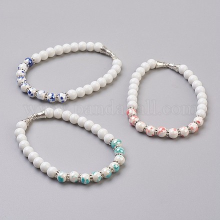 Handmade Porcelain Beads Stretch Bracelets BJEW-JB03711-1