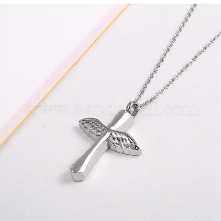 Cross and Wings Urn Ashes Pendant Necklace BOTT-PW0001-024A-S-1