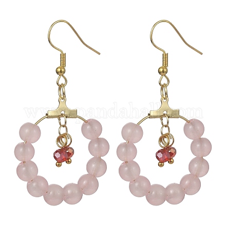 Boucles d'oreilles pendantes avec anneau en perles de verre imitation jade EJEW-JE05568-04-1