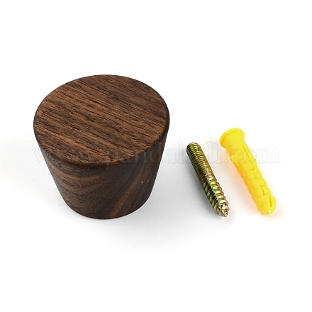 木製ハンガーフック  鉄ネジとプラスチックプラグアクセサリー付き  ココナッツブラウン  49.5x34.5mm AJEW-WH0182-94B-1