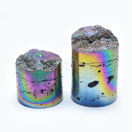 電気メッキ天然石のクオーツのオーナメントディスプレイデコレーション  コラム  マルチカラーメッキ  32~52x30mm G-P382-A05-1