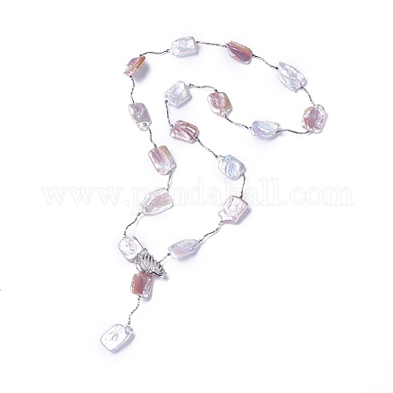 Collares de lazo de perlas naturales NJEW-L169-03-1