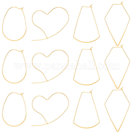 Benecreat 16 шт. 4 стиля сердце и яйцо и многоугольник и веер латунные серьги-кольца выводы KK-BC0011-93-1