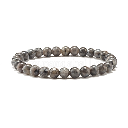 Natural Larvikite Round Beads Stretch Bracelet BJEW-JB07209-03-1
