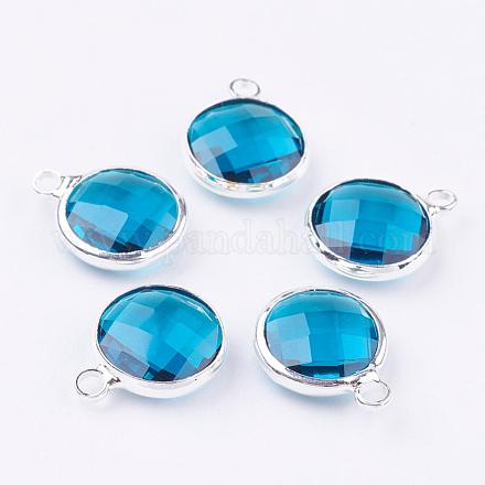 Silver Color Plated Brass Glass Flat Round Charms GLAA-M003-A-30S-1
