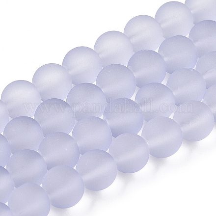 Brins de perles de verre transparent rond givré lilas X-GLAA-S031-8mm-25-1