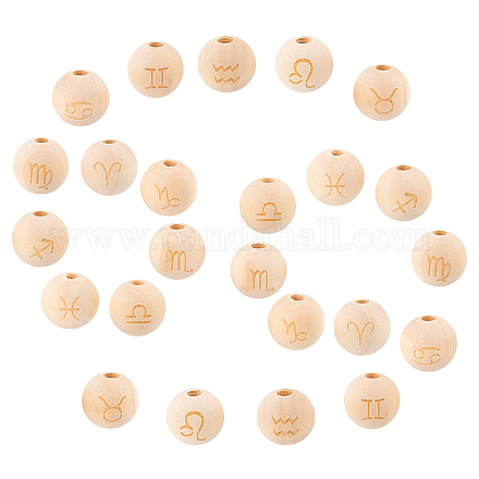 Sunnyclue 48 pièces 12 styles perles européennes en bois naturel non fini WOOD-SC0001-31-1