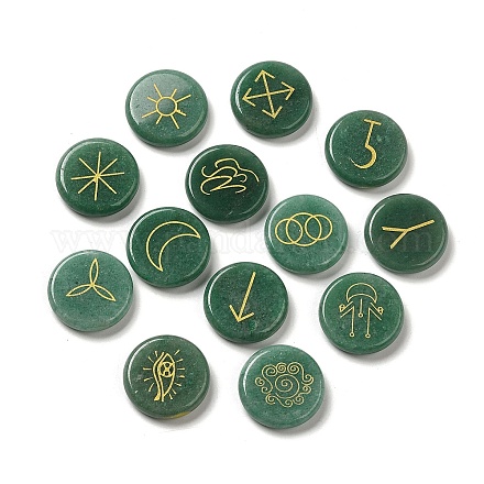 Pierres runes d'aventurine vertes naturelles rondes et plates G-K335-08B-1