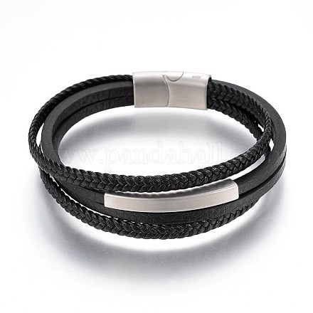 Bracelets multi-brins tressés en microfibre avec cordon en cuir PU BJEW-K206-H-01P-1