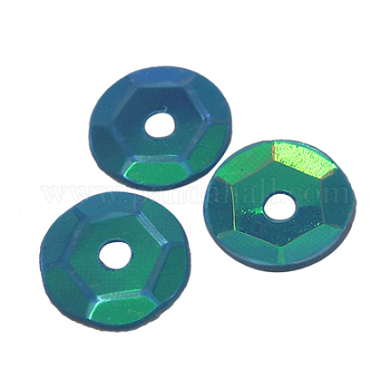 ABカラー  ディープスカイブルーのプラスチックルーススパンコール  カラースパンコールスパンコール  中ハート孔  直径約6~7mm  穴：1mm X-PVC002-R34-1