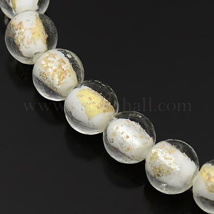 Chapelets de perles rondes en verre de feuille d'or FOIL-L002-12mm-09-1