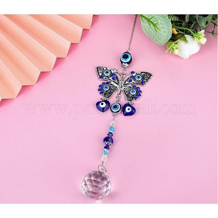 Alloy Butterfly Turkish Blue Evil Eye Pendant Decoration HJEW-M002-14AS-1