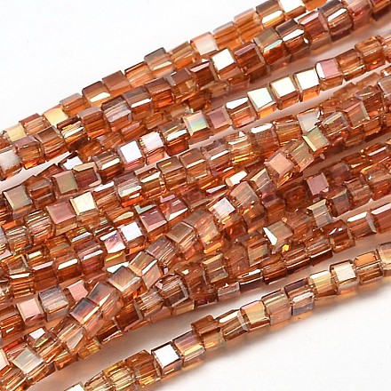 Faceted Cube Half Rainbow Plated Electroplate Glass Beads Strands EGLA-J133-HR01-1