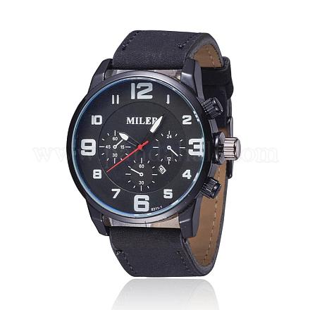 PUレザー腕時計  合金の腕時計ヘッド付き  ブラック  10-1/4インチx1インチ(260x25mm)  ウォッチヘッド：56x52.5x12mm  ウオッチフェス：41.5mm WACH-P011-A01-1