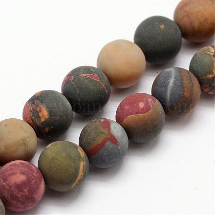 Fili di perline smerigliate di diaspro policromo naturale/pietra di picasso/diaspro picasso G-O155-03B-10mm-1
