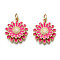 Brass Enamel Pendants, Nickel Free, Real 16K Gold Plated, with Jump Rings, Chrysanthemum, Deep Pink, 18.5x16x4mm, Jump Ring: 5x1mm, Inner Diameter: 3mm