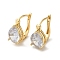 Golden Brass Micro Pave Cubic Zirconia Hoop Earrings, Teardrop, 15x8mm