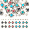 16Sets 4 Colors Alloy Coin Screwback Rivets, with Plastic Imitation Turquoise, for Clothes Bag Shoes Leather Craft, Antique Silver, Mixed Color, 15x12x7mm, Hole: 2mm, 4sets/color