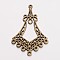Chandelier Component, Alloy Links, Cadmium Free & Nickel Free & Lead Free, Antique Bronze Color, Rhombus, about 44.5mm long, 27mm wide, 1.2mm thick, hole: 1.5mm