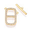 Brass Micro Pave Clear Cubic Zirconia Toggle Clasps, Oval, Real 18K Gold Plated, 21mm, Oval: 20x12x2mm, Hole: 1mm, Bar: 16x3.5x2mm, Hole: 1mm