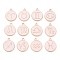 Alloy Enamel Pendants, Flat Round with Twelve Constellation, Light Gold, Pink, 22x18x2mm, Hole: 1.5mm, about 12pcs/set