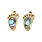 Ion Plating(IP) 304 Stainless Steel Pendants, Natural Paua Shell Footprint Charms, Real 18K Gold Plated, 15.8x9.3x1.7mm, Hole: 1.5mm