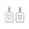 304 Stainless Steel Pave Shell Pendants, Rectangle Charm, Stainless Steel Color, Letter U, 17.5x12x1.5mm, Hole: 3x5mm