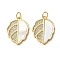 Brass Micro Pave Cubic Zirconia Pendants, with Shell, Leaf Charms, Rack Plating, Lasting Plated, Cadmium Free & Lead Free, with Jump Ring, Real 18K Gold Plated, 20.5x15.5x2.5mm, Hole: 3mm