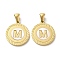 Ion Plating(IP) 304 Stainless Steel Pendants, Flat Round Shell Charms with Letter, Golden, Letter M, 20.5x17.5x1.5mm, Hole: 2.5x4.5mm