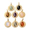 Mixed Gemstone Pendants, 304 Stainless Steel Flat Round Charms, Ion Plating(IP), Golden, Mixed Dyed and Undyed, 23x20x5~5.5mm, Hole: 4.5x3mm