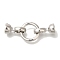 Brass Fold Over Clasps, Ring, Platinum, 35.5mm, Round: 14x14x2mm, Clasp: 15x7x7mm