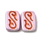 Handmade Porcelain Beads, Rectangle, Famille Rose Porcelain, Pink, 22.5~23.5x15.5~16.5x8.5mm, Hole: 1.5~1.6mm