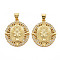 Brass Micro Pave Cubic Zirconia Pendants, Nickel Free, Oval with Virgin, Real 16K Gold Plated, 25x20.5x2.5mm, Hole: 3x5mm