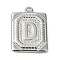 Anti-Tarnish 304 Stainless Steel Pendants, Rectangle with Letter Charm, Letter D, 24.5x18x3mm, Hole: 1.8mm