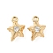 Brass Micro Pave Cubic Zirconia Pendants, Real 18K Gold Plated, Star, 14x10x6mm, Hole: 1.4mm