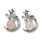 Natural Rose Quartz Pendants, Rabbit Charms with Rack Plating Brass Moon & Star, Platinum, Cadmium Free & Lead Free, 27.5x18x9mm, Hole: 6x2.5mm