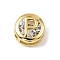 Brass Micro Pave Cubic Zirconia European Beads, Flat Round with Letter, Real 18K Gold Plated, Letter P, 10x6.5mm, Hole: 5x3mm