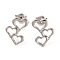 Non-Tarnish 304 Stainless Steel Stud Earrings, Hollow Heart, Stainless Steel Color, 16x12mm