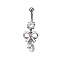 316L Surgical Stainless Steel Pave Cubic Zirconia Bowknot Curved Barbell Dangle Belly Rings, Stainless Steel Color, Clear, 45mm