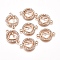 Alloy Links Connectors, with Crystal Rhinestone, Flat Round with Heart, Golden, 15x21x2mm, Hole: 1.5mm