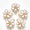 Alloy Pendants, with Enamel, Flower, Light Gold, White, 15x12.5x4mm, Hole: 1.4mm