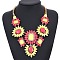 Alloy Glass Flower Statement Bib Necklaces for Women, Light Gold, Cerise, 19.69 inch(50cm)
