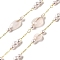 Handmade Natural Rose Quartz Nuggest Beaded Chains, Soldered, with ABS Plastic Beads and Rack Plating Brass Findings, Long-Lasting Plated, Lead Free & Cadmium Free, with Spool, Real 18K Gold Plated, 7~11x6~10x4~6mm